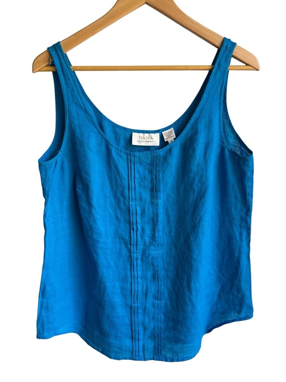 Dana Buchman 100% Linen Sleeveless Top Sz M Caribbean Blue Tank Summer Breezy